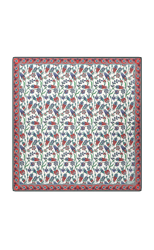 Red Anatolian Pattern Soft Square Scarf 