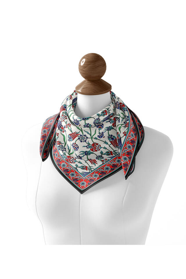 Red Anatolian Pattern Soft Square Scarf - 2