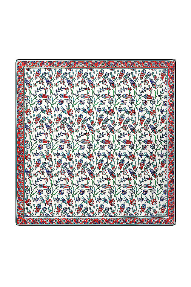 Red Anatolian Pattern Soft Square Scarf 