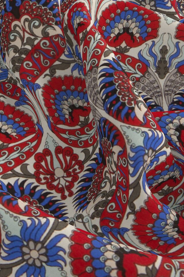 Red Anthracite Peacock Pattern Silk Pocket Square - 3