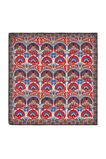 Red Anthracite Peacock Pattern Silk Pocket Square 