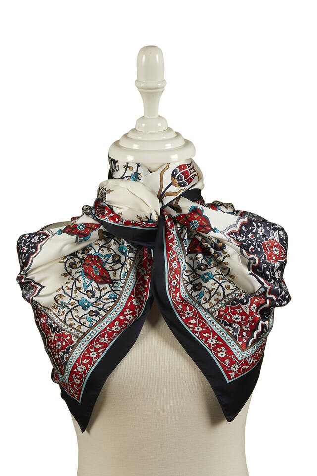 Red Black Candlestick Pattern Wide Silky Foulard - 2