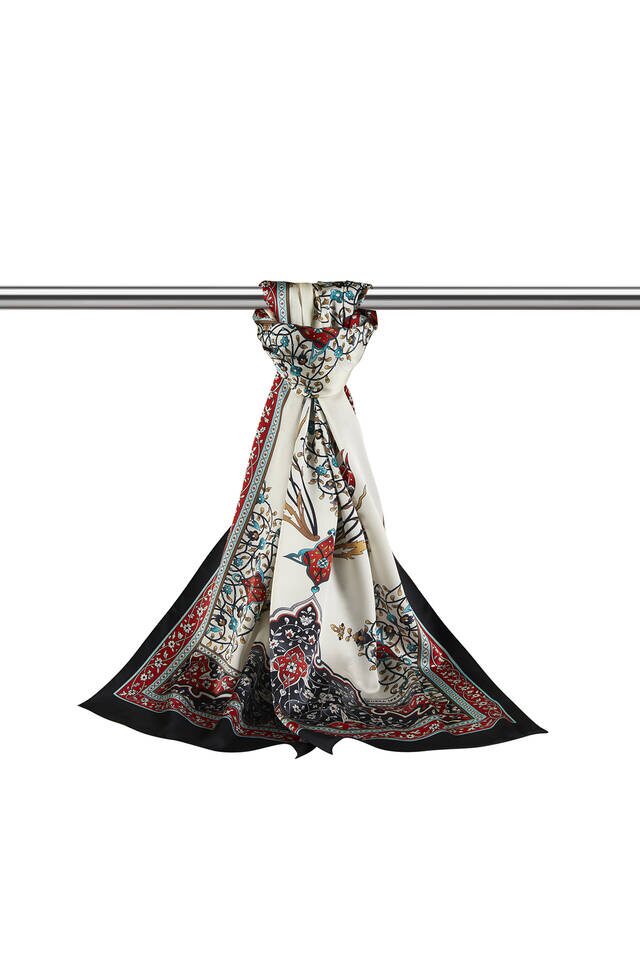 Red Black Candlestick Pattern Wide Silky Foulard - 3