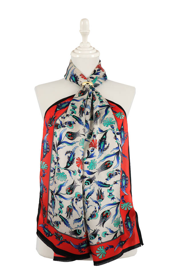 Red Black Carnation Tulip Silk Foulard - 1