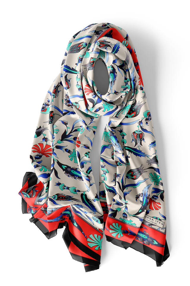 Red Black Carnation Tulip Silk Foulard - 3