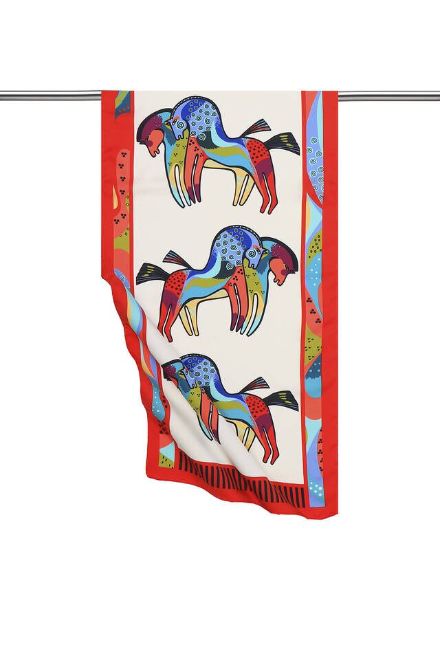 Red Black Patterned Silky Foulard 