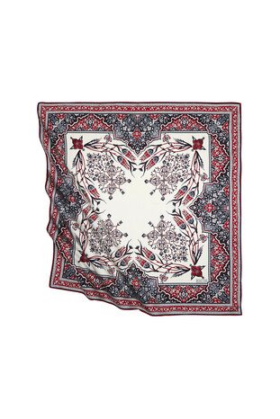 Red Black Turkish Motif Candlestick Tulip Pattern Silk Square Scarf 