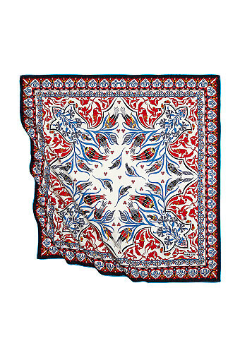 Red Black Turkish Pattern Cintemani Carnation Pattern Silky Square Scarf 