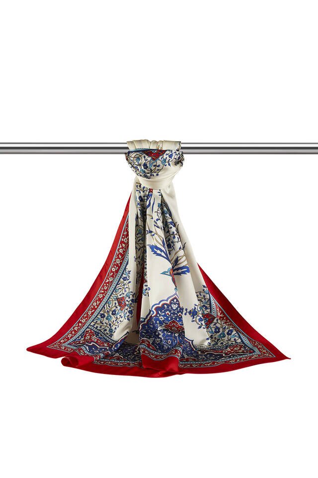 Red Candlestick Pattern Wide Silky Foulard - 3