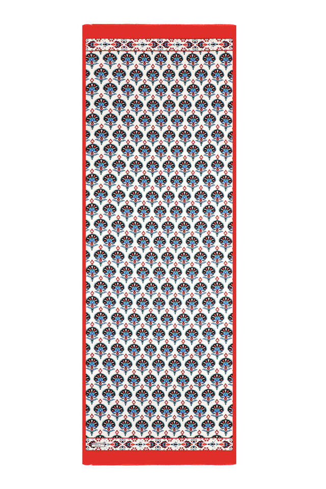 Red Carnation Pattern Silk Foulard - 4