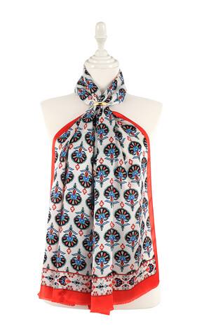 Red Carnation Pattern Silk Foulard 