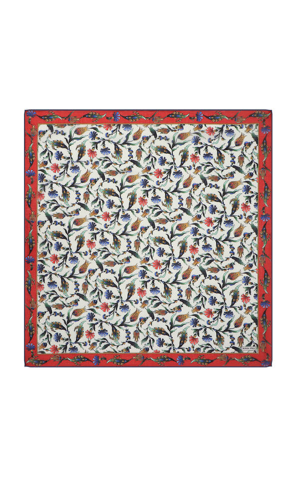 Red Carnation Tulip Pattern Soft Square Scarf - Bursa İpek