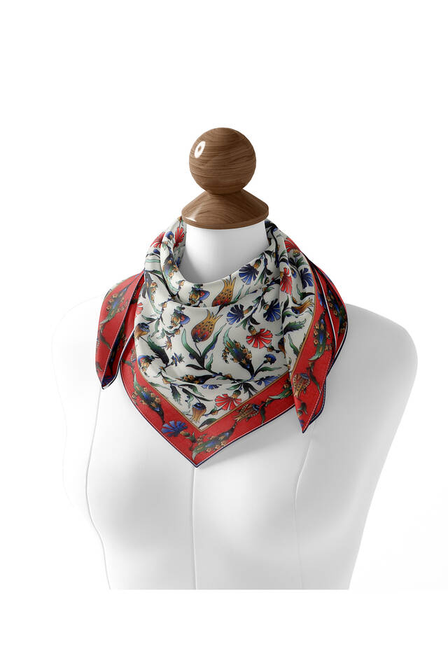 Red Carnation Tulip Pattern Soft Square Scarf - 2