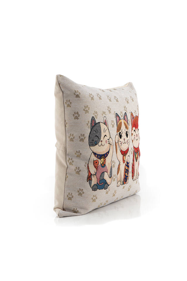 Red Cat Pattern Tapestry Throw Pillow - 2