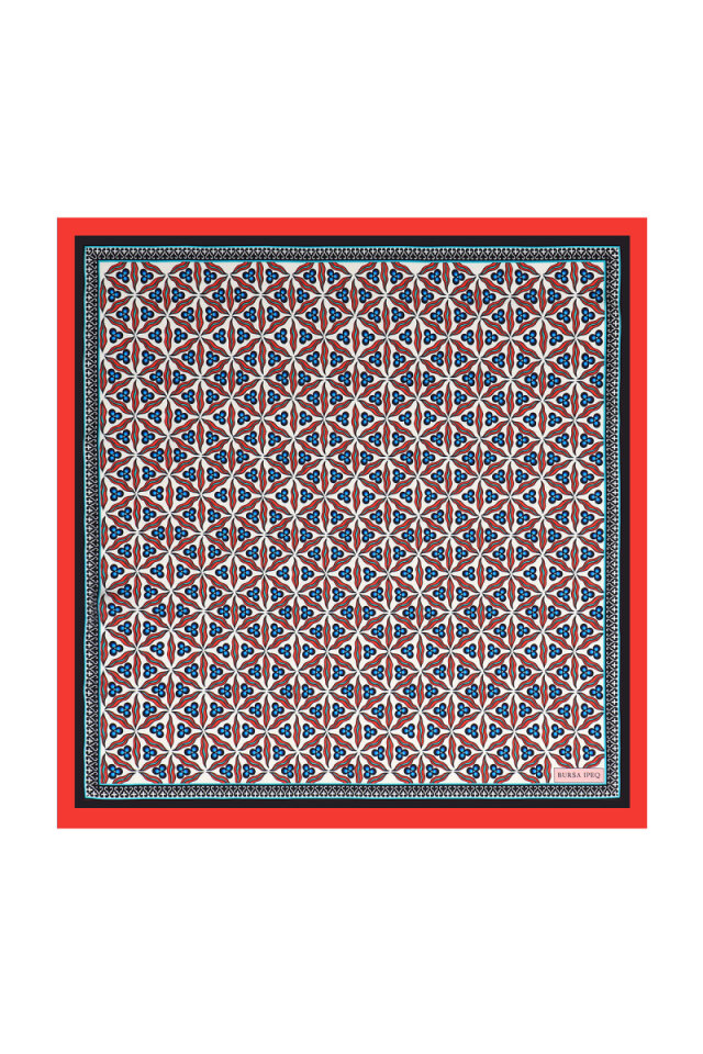 Red Çintemani Pattern Silky Pocket Square 
