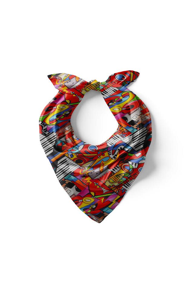 Red Cubik Jazz Pattern Silk Pocket Square - 3