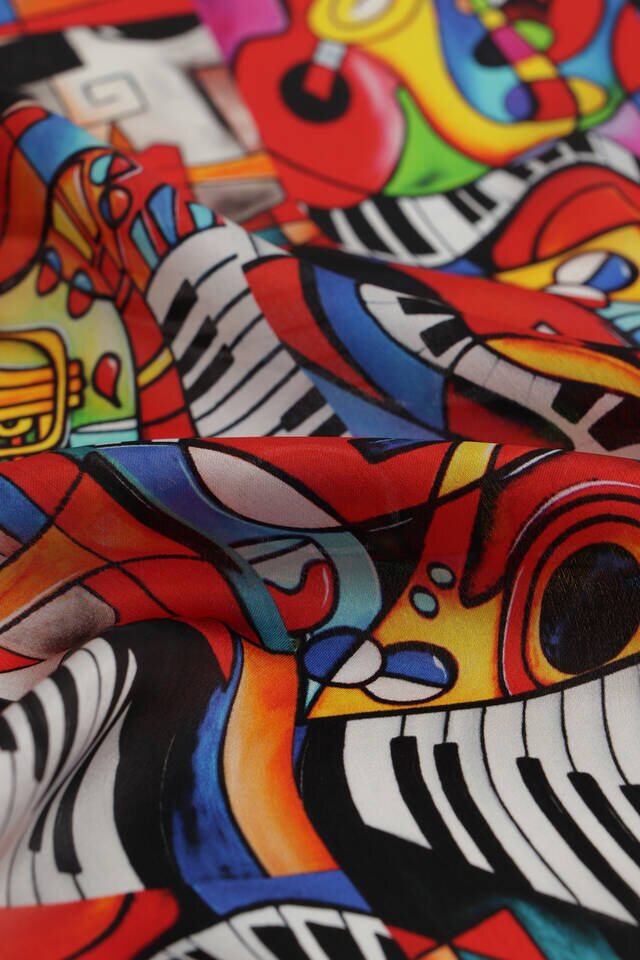 Red Cubik Jazz Pattern Silk Pocket Square - 4