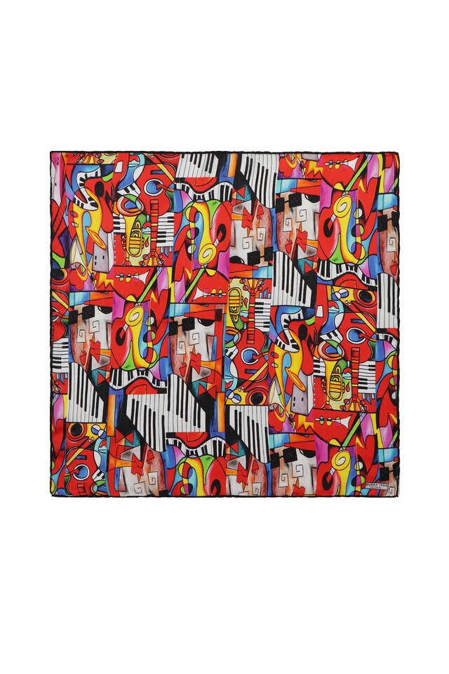 Red Cubik Jazz Pattern Silk Pocket Square - 2