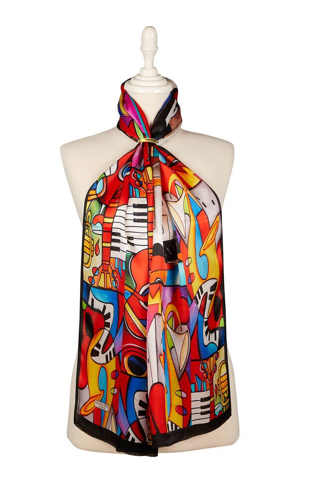 Red Cubik Jazz Silk Painting Foulard 