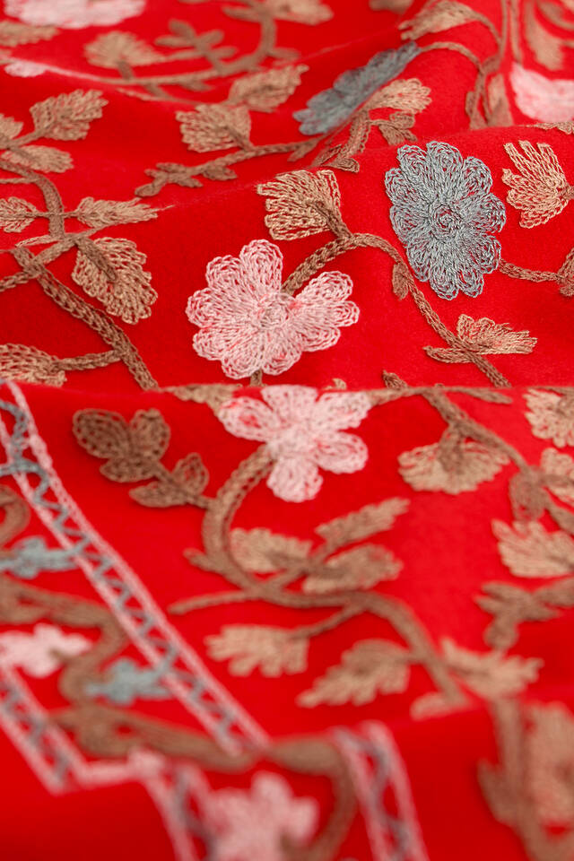 Red Embroidered Winter Shawl - 4