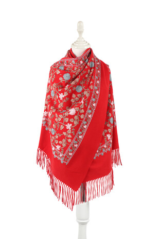 Red Embroidered Winter Shawl 
