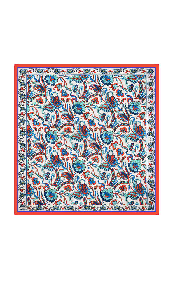 Red Flower Pattern Voile Silk Square Scarf - 3