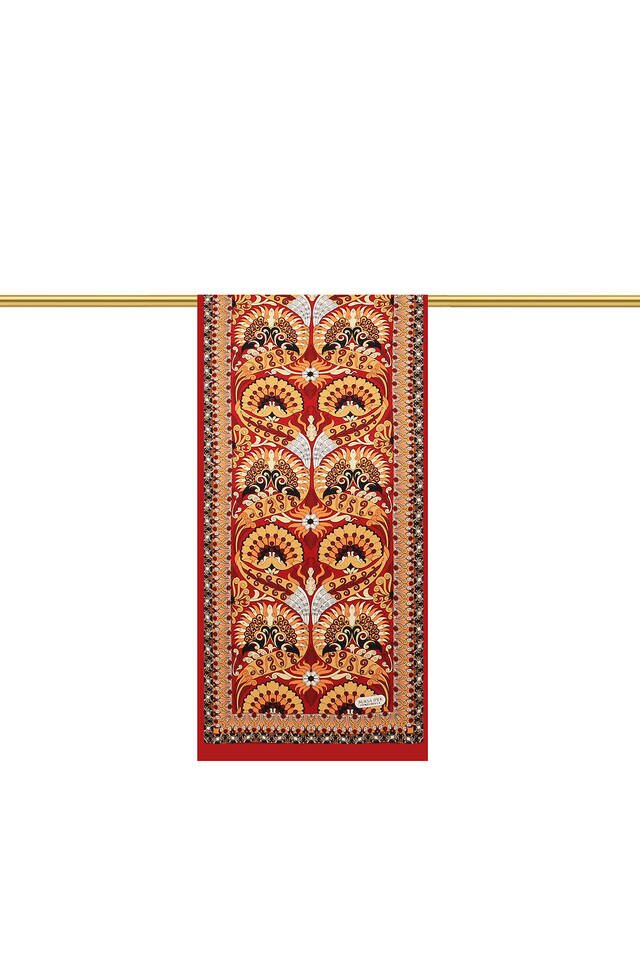 Red Gold Peacock Narrow Silk Foulard - 2