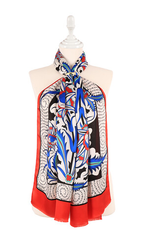 Red Golden Horn Pattern Silk Foulard 