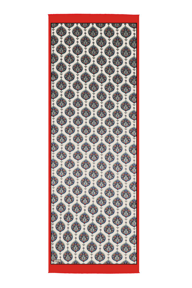 Red Hatai Pattern Silk Foulard - 4