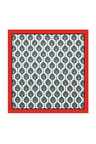 Red Hatai Pattern Silk Square Scarf 