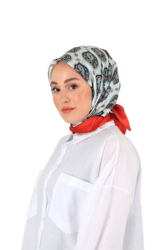 Red Hatai Pattern Silk Square Scarf 