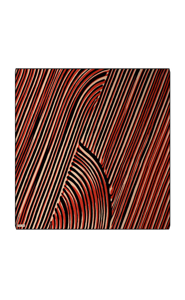 Red Illusion Pattern Twill Silk Square Scarf - Bursa İpek