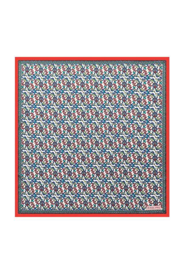 Red Ivy Tulip Pattern Silky Pocket Square - Bursa İpek
