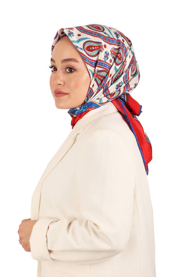 Red Ivy Tulip Pattern Silky Square Scarf - 2