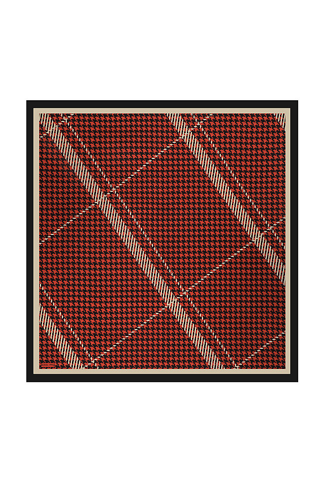 Red Line Houndstooth Pattern Twill Silk Square Scarf 