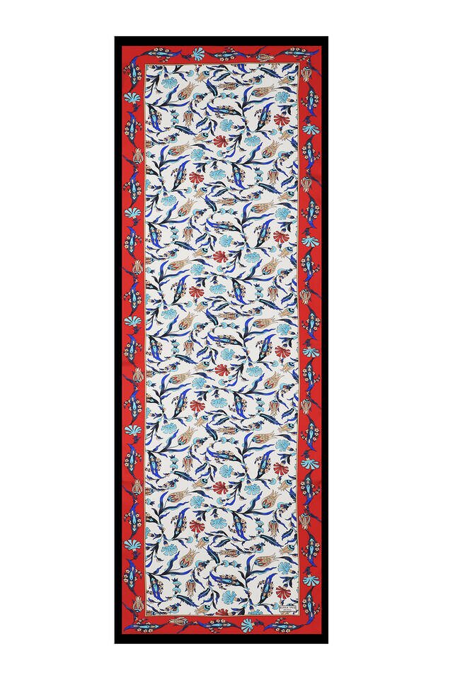 Red Navy Blue Carnation Tulip Silk Foulard - 4