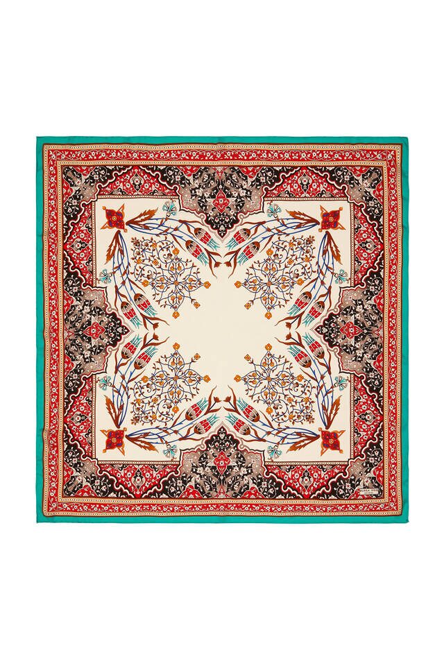 Red Oil Candlestick Tulip Pattern Silk Square Scarf 