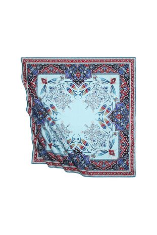 Red Oil Turkish Motif Candlestick Tulip Pattern Silky Square Scarf 