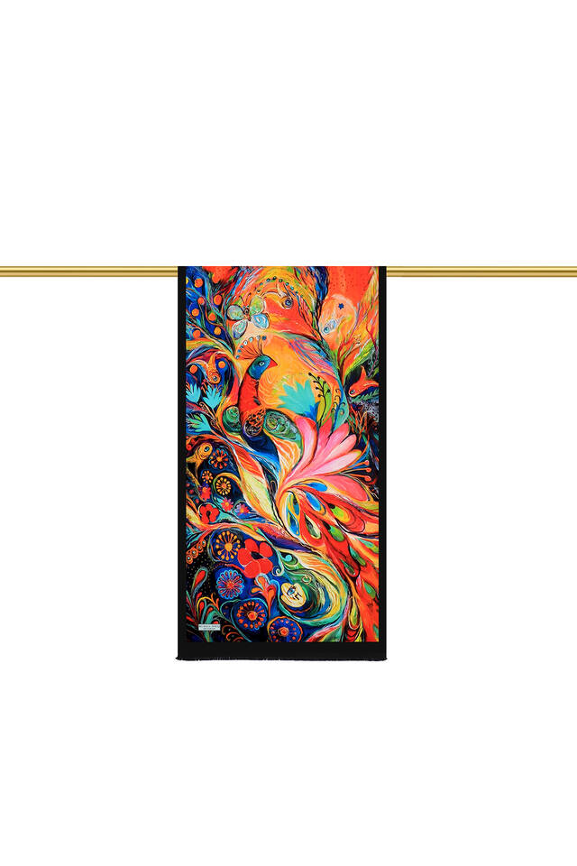 Red Peacock Pattern Silk Foulard - 2