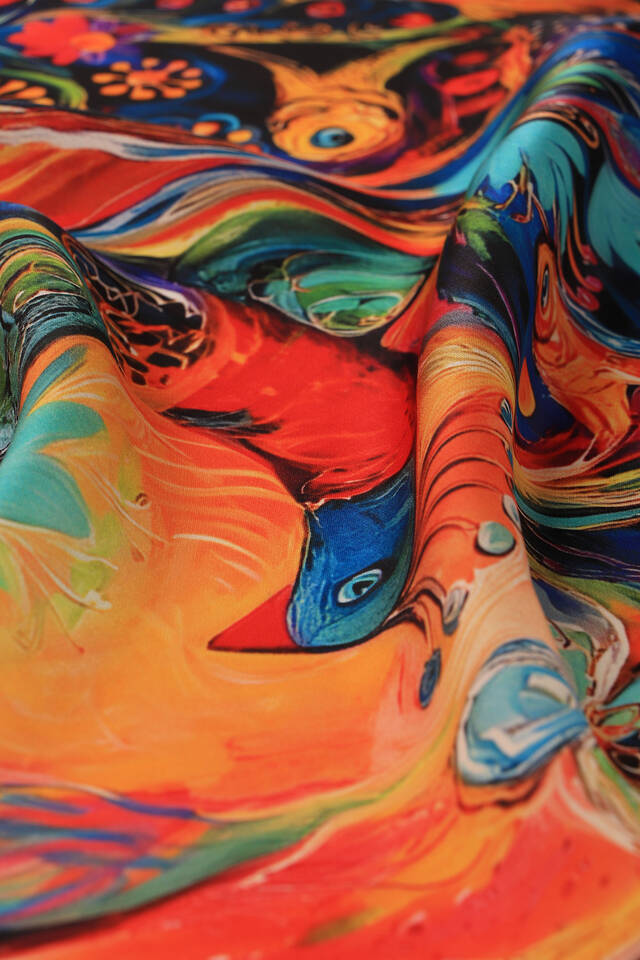 Red Peacock Pattern Silk Pocket Square - 3