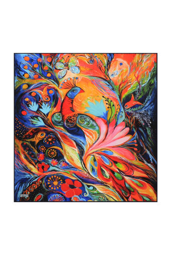 Red Peacock Pattern Silk Pocket Square 