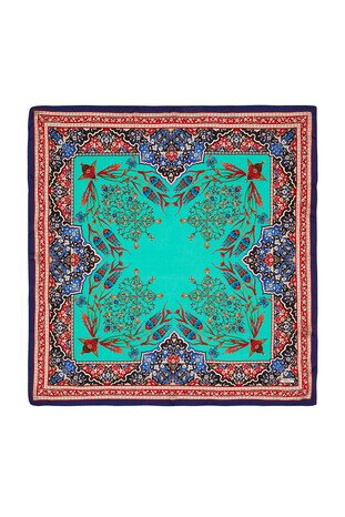 Red Saks Candlestick Tulip Pattern Silk Square Scarf 