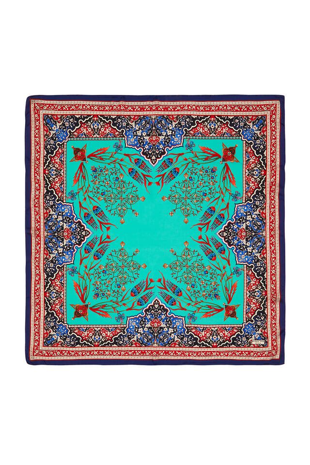 Red Saks Candlestick Tulip Pattern Silk Square Scarf 