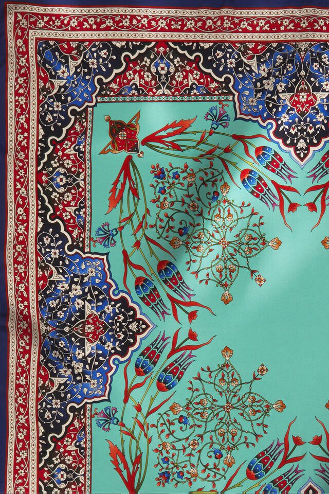 Red Saks Candlestick Tulip Pattern Silk Square Scarf - 4