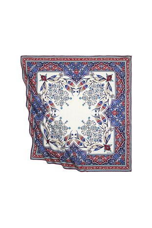 Red Saks Turkish Pattern Candlestick Tulip Pattern Silky Square Scarf 