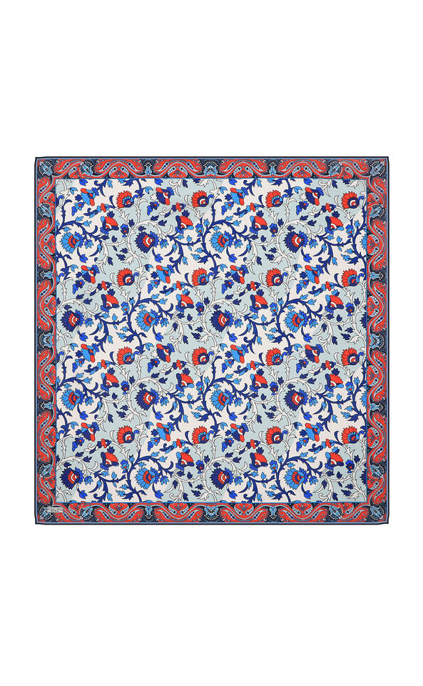 Red Shawl Pattern Voile Silk Square Scarf - 2