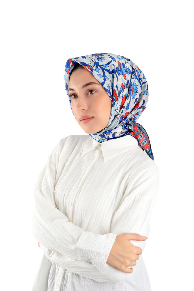 Red Shawl Pattern Voile Silk Square Scarf - Bursa İpek