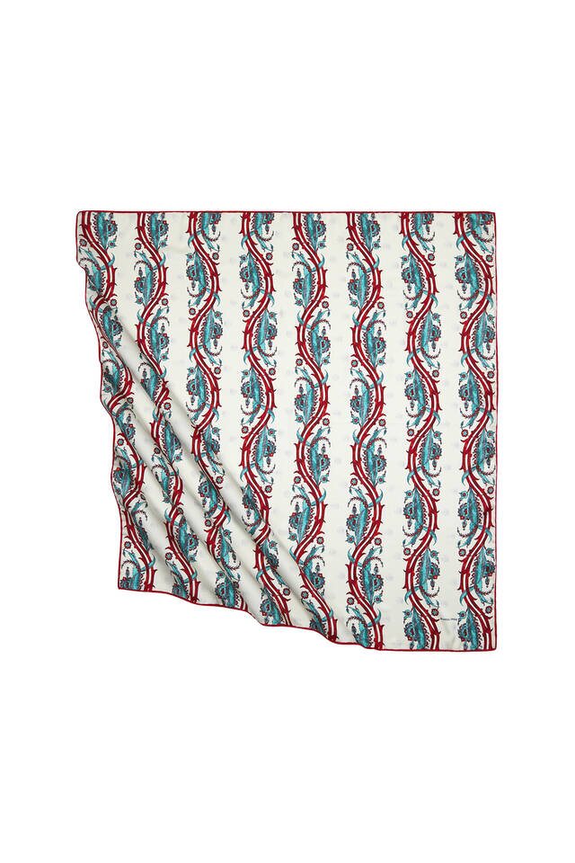 Red Smoked Turkish Pattern Ivy Pattern Silk Square Scarf 