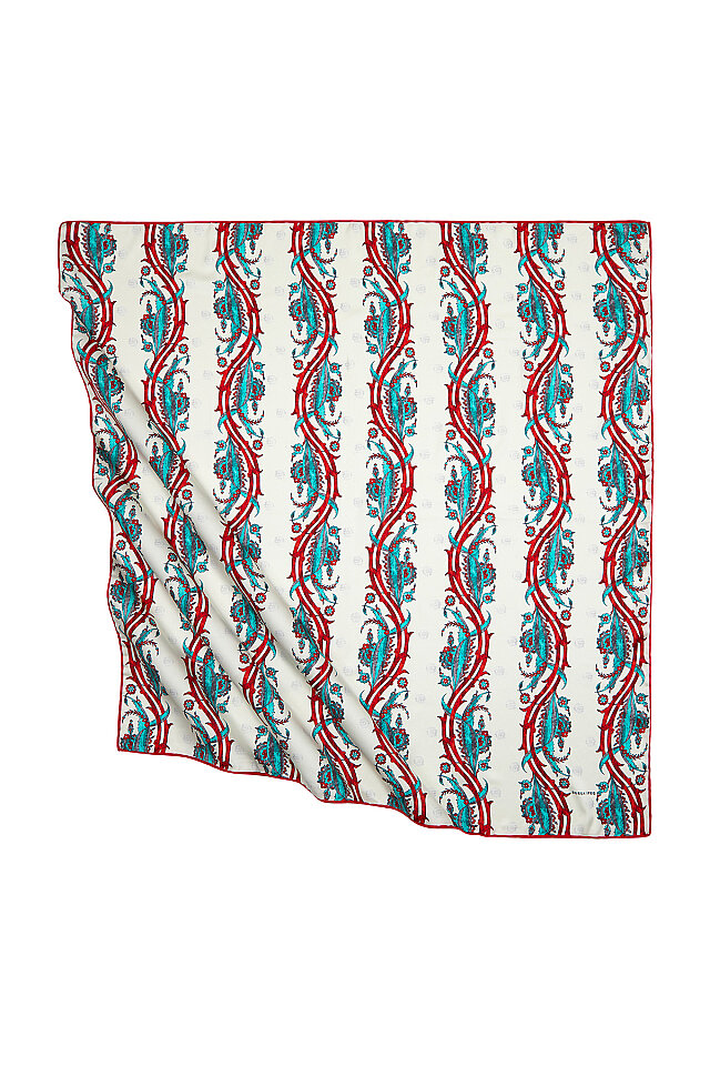 Red Smoked Turkish Pattern Ivy Pattern Silk Square Scarf 
