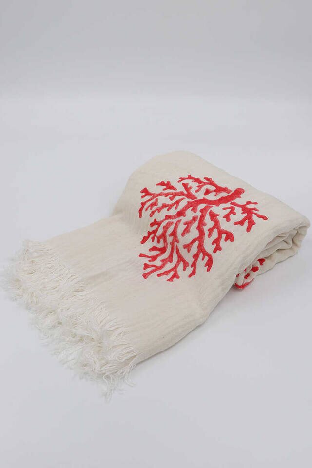 Red Stone Print Coral Loincloth - Bursa İpek